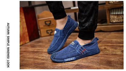 Stevvex blue denim canvas slip-on men's casual shoes with rubber sole on Tampa Home & Garden Store