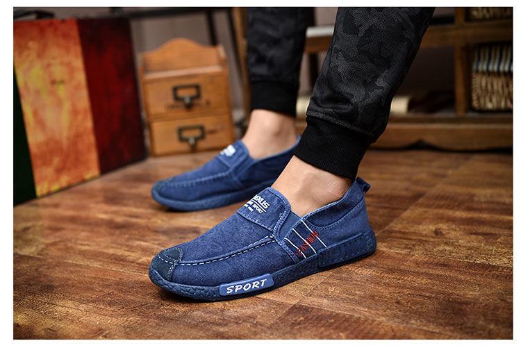 Summer Slip On Men's Casual Shoes blue canvas loafers pair with rubber sole Stevvex on Tampa Home & Garden Store