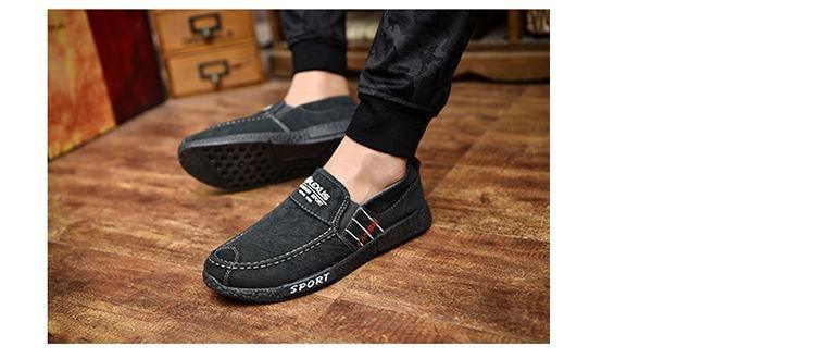 Stevvex men's slip-on canvas loafers black with white stitching plaid detail casual pair on Tampa Home & Garden Store