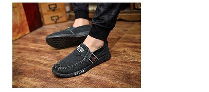Stevvex men's slip-on canvas loafers black with white stitching plaid detail casual pair on Tampa Home & Garden Store