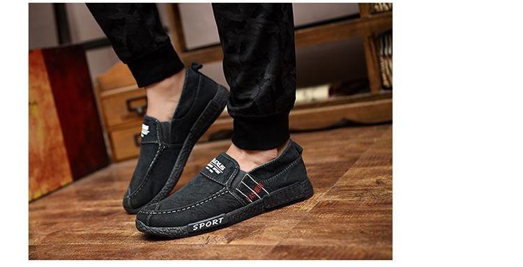 Stevvex black canvas slip-on loafers with rubber sole, casual men's shoes pair on Tampa Home & Garden Store