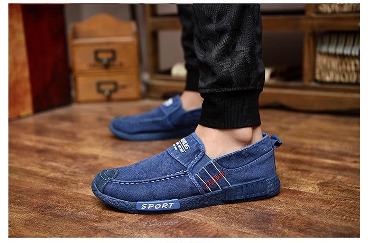 Stevvex men's blue canvas slip-on loafers with rubber sole indoors on Tampa Home & Garden Store