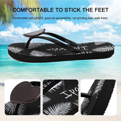 Stevvex black palm-leaf print flip flops, open-toe thong sandals with arch support on Tampa Home & Garden Store