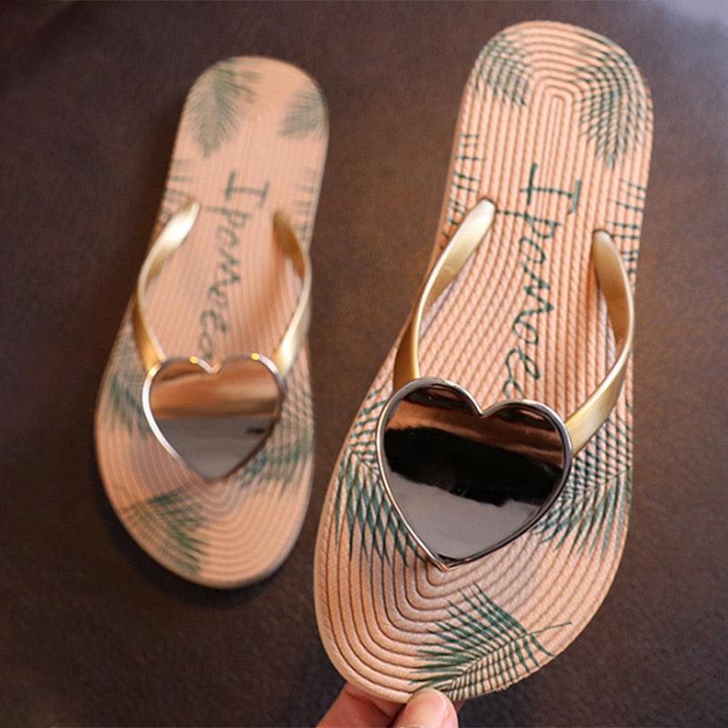 Women's pink open-toe sandals with heart ornament and palm leaf footbed by Stevvex on Tampa Home & Garden Store