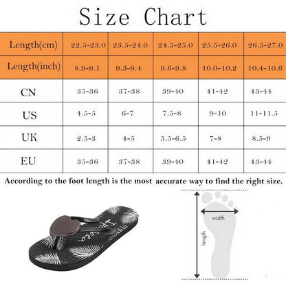 Stevvex women's black flip flops with white palm leaf print, heart-shaped thong strap on Tampa Home & Garden Store
