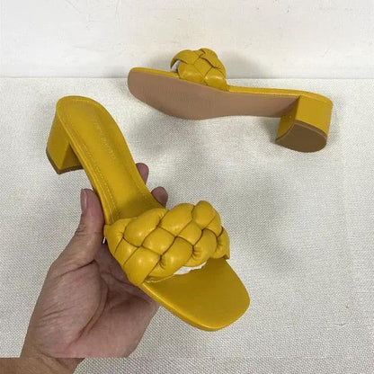 Summer Solid Weave Women Square Heel Sandals