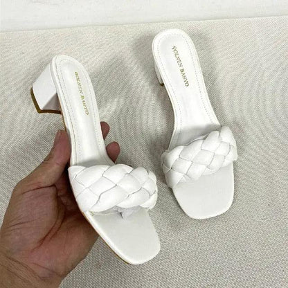 Summer Solid Weave Women Square Heel Sandals