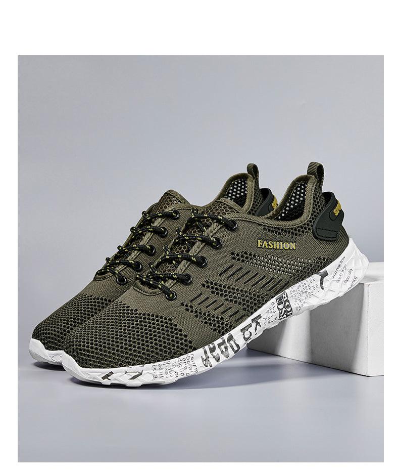 Stevvex Summer Sport Mens Casual Workout Shoes olive green mesh sneakers with black laces on Tampa Home & Garden Store