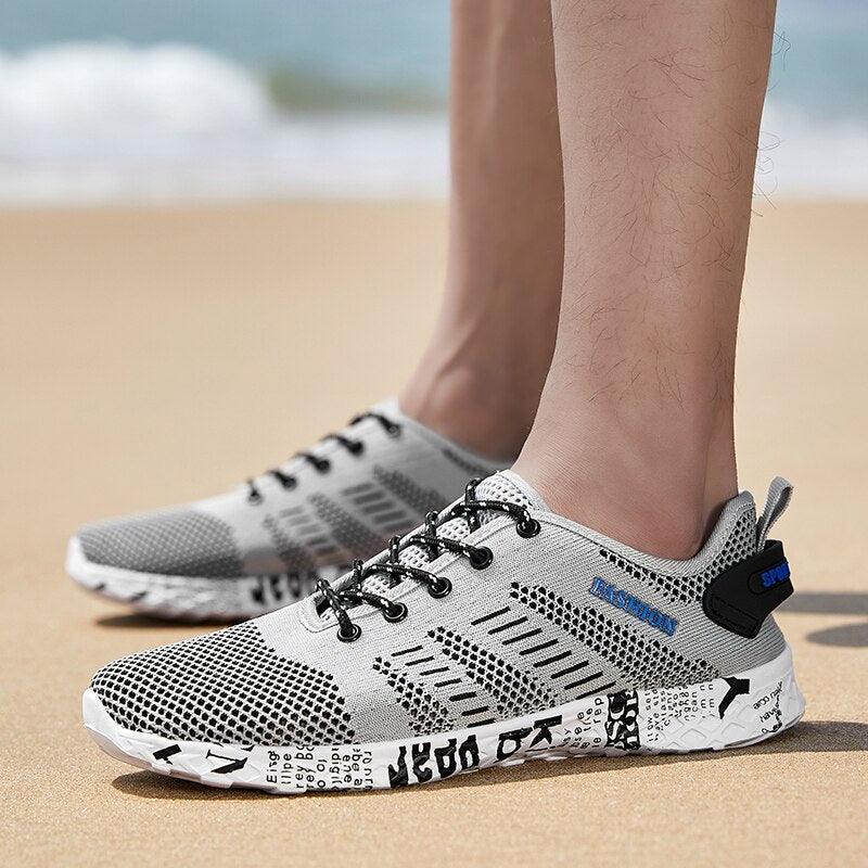 Stevvex sneakers with gray air mesh, black laces, foam midsole on Tampa Home & Garden Store