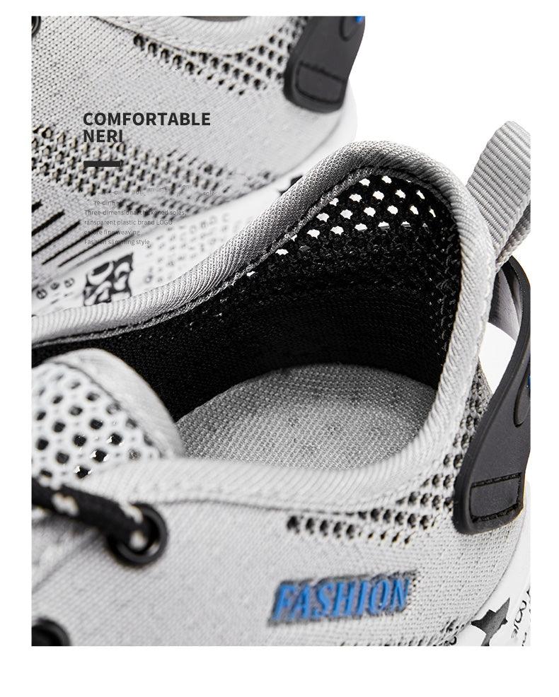 Stevvex Summer Sport men's air mesh sneakers grey/black shoes with blue FASHION patch on Tampa Home & Garden Store