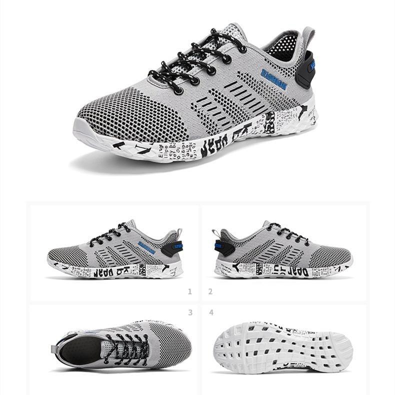 Stevvex Summer Sport Mens Air Mesh Sneakers gray/black breathable casual workout shoes four views on Tampa Home & Garden Store