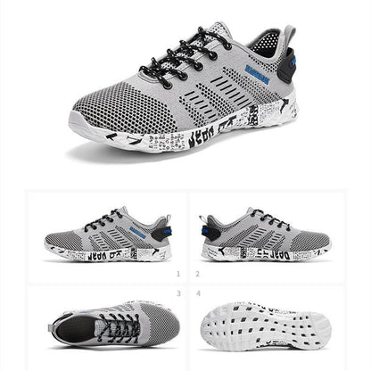 Stevvex Summer Sport Mens Air Mesh Sneakers gray/black breathable casual workout shoes four views on Tampa Home & Garden Store