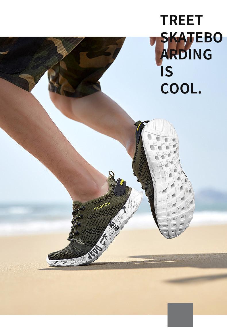 Stevvex Summer Sport sneakers olive green air mesh with foam sole on beach on Tampa Home & Garden Store