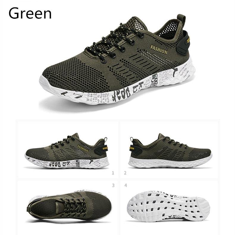 Stevvex green air-mesh sneakers with white foam sole, men's casual workout shoes four views on Tampa Home & Garden Store
