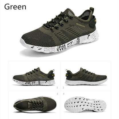 Stevvex green air-mesh sneakers with white foam sole, men's casual workout shoes four views on Tampa Home & Garden Store