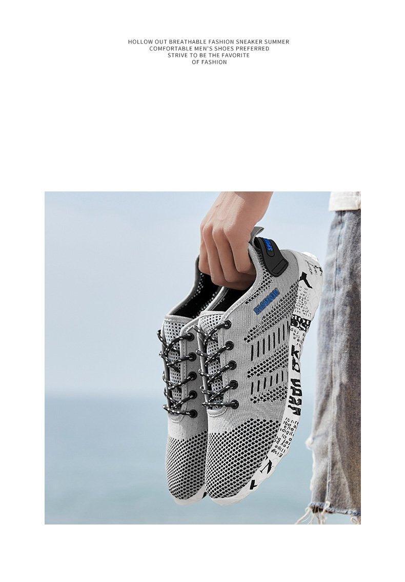 Stevvex Summer Sport Sneakers pair air mesh gray with black laces breathable athletic footwear on Tampa Home & Garden Store