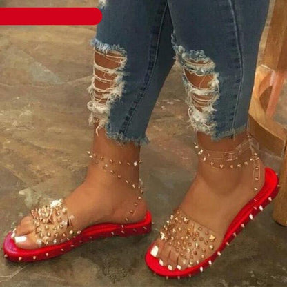 Stevvex sandals transparent buckle straps with studded clear upper red sole open toe on Tampa Home & Garden Store