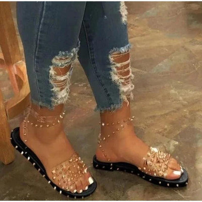 Stevvex studded open-toe sandals with ankle wrap and black sole on Tampa Home & Garden Store