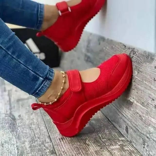 Stevvex red mesh casual sneakers with Velcro strap and chunky sole on Tampa Home & Garden Store
