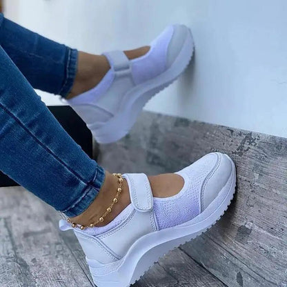 Womens lavender mesh sneakers with Velcro strap and chunky white sole on Tampa Home & Garden Store