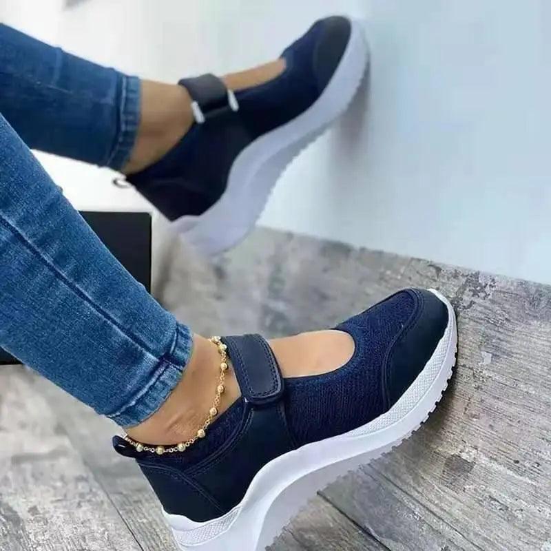 Stevvex women's casual sneakers navy mesh with Velcro strap and white non-slip sole on Tampa Home & Garden Store