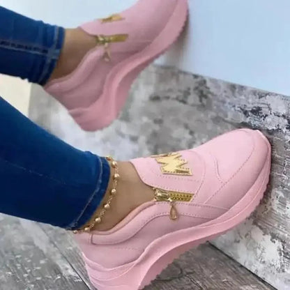 Stevvex pink women's sneakers with mesh upper, gold zipper accents, chunky non-slip sole on Tampa Home & Garden Store