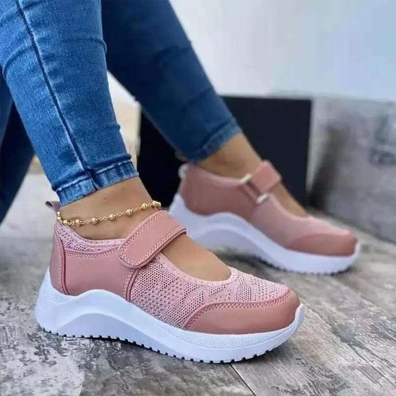 Summer Women Casual Sneakers pink mesh with Velcro strap, white non-slip sole Stevvex on Tampa Home & Garden Store