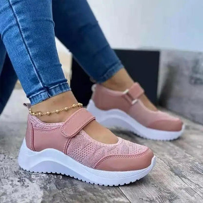 Summer Women Casual Sneakers pink mesh with Velcro strap, white non-slip sole Stevvex on Tampa Home & Garden Store