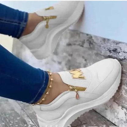 Sneakers Stevvex white mesh casual slip-on with gold accents and chunky sole on Tampa Home & Garden Store