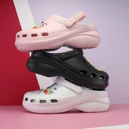 Stevvex garden clogs platform sandals in pink, black and white with slip-on strap, 3 pairs on Tampa Home & Garden Store