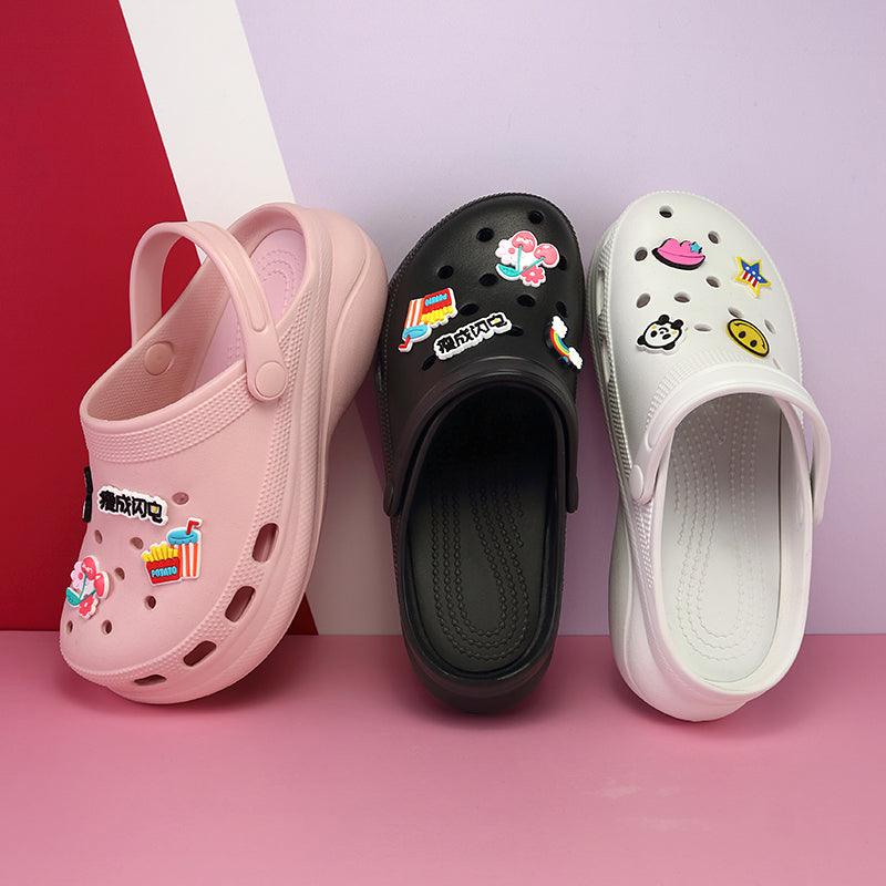 Summer women clogs Stevvex set of 3 in pink black and white with fruit stickers on Tampa Home & Garden Store