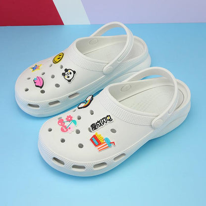 White Stevvex garden clogs with back strap, pair of slip-on sandals and decals on Tampa Home & Garden Store