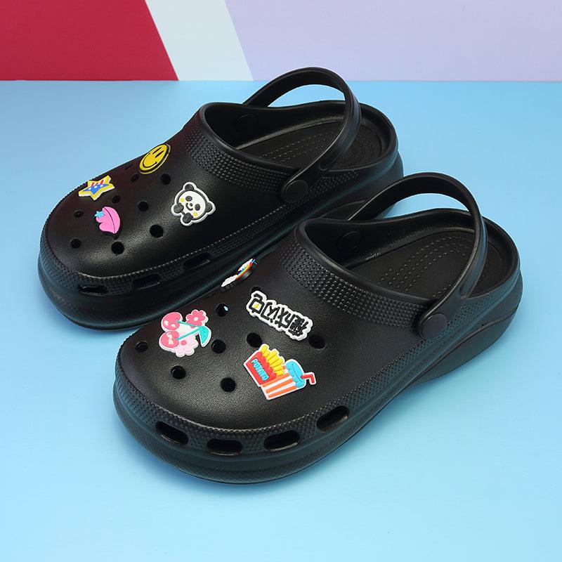Stevvex two black garden clogs with stickers, slip-on sandals for outdoor & beach, unisex on Tampa Home & Garden Store