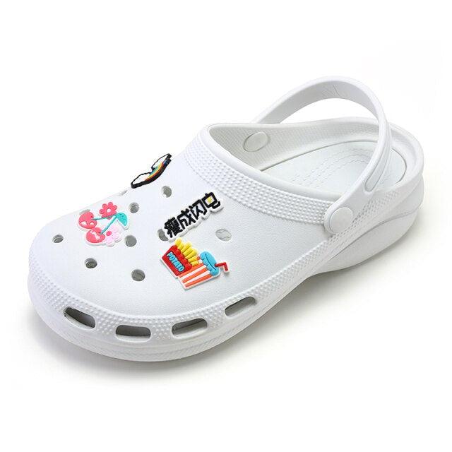 Stevvex white platform garden sandals with fruit decals and perforations slip-on clogs on Tampa Home & Garden Store