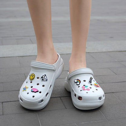 Stevvex summer women clogs platform sandals, white slip-on with colorful emoji patches on Tampa Home & Garden Store