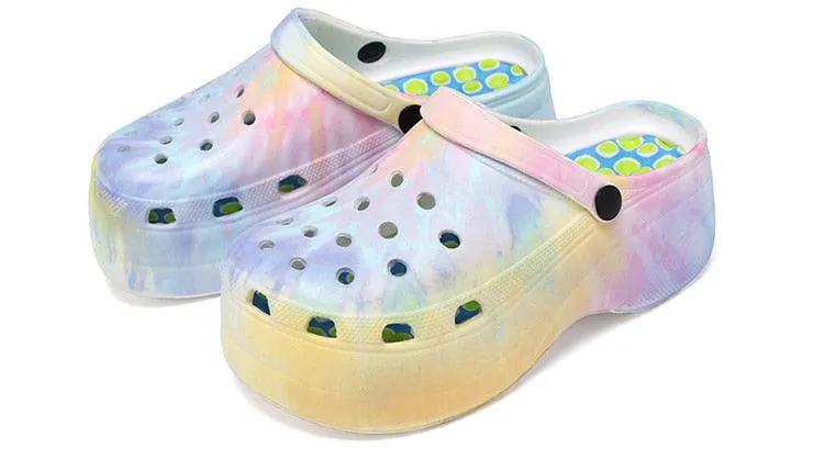 Summer Women Clogs Quick Dry Rainbow Tie Wedges