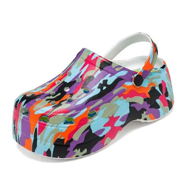 Summer Women Clogs Quick Dry Rainbow Tie Wedges