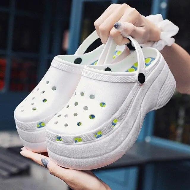 Summer Women Clogs Quick Dry Rainbow Tie Wedges