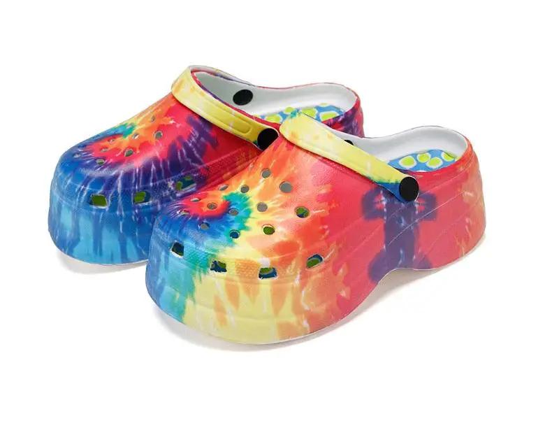 Summer Women Clogs Quick Dry Rainbow Tie Wedges