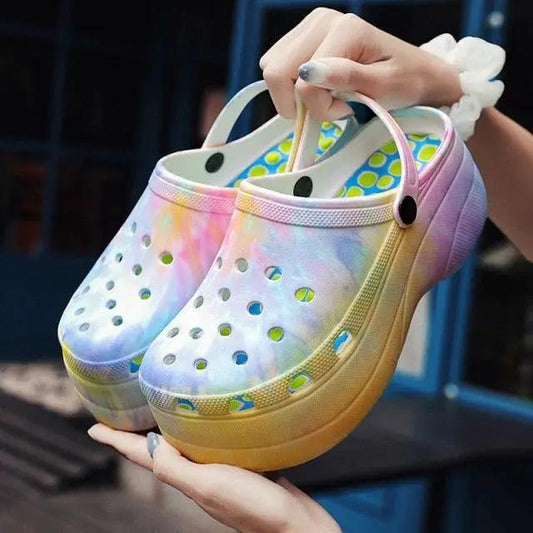 Stevvex rainbow gradient clogs with perforations and back strap pair of sandals on Tampa Home & Garden Store