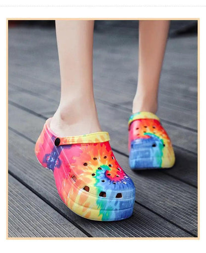 Summer Women Clogs Quick Dry Rainbow Tie Wedges