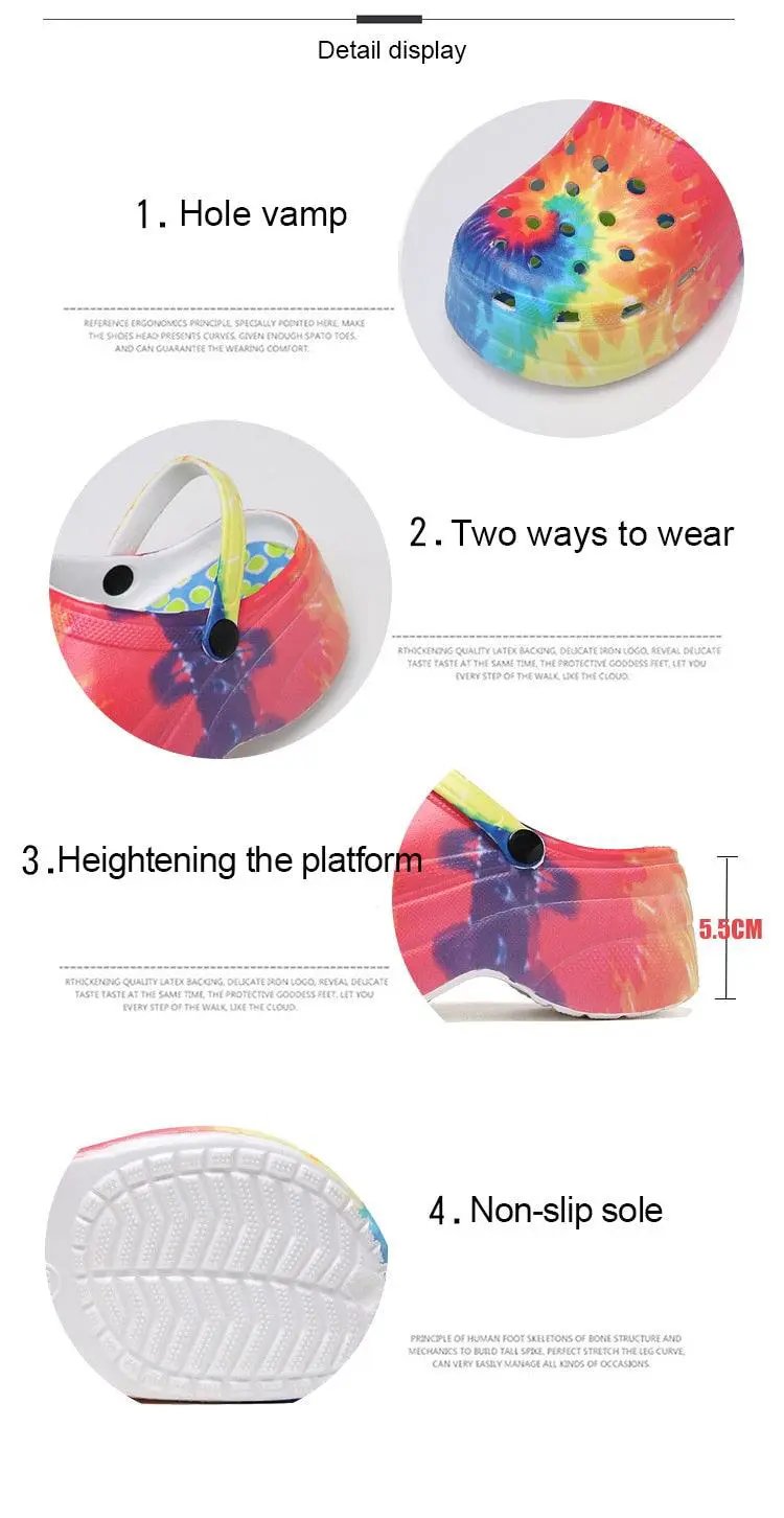 Summer Women Clogs Quick Dry Rainbow Tie Wedges