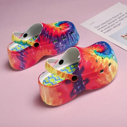 Summer Women Clogs Quick Dry Rainbow Tie Wedges