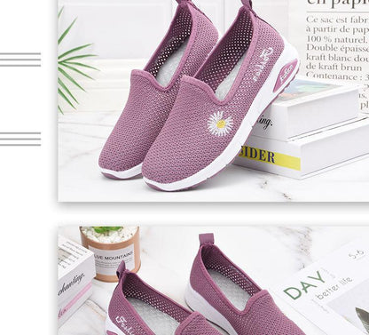 Fashion Women Mesh Platform Sneakers Stevvex pink purple with daisy embroidery on Tampa Home & Garden Store