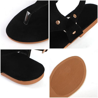 Stevvex Summer Women's Sandals black suede open-toe ankle-strap flat sandals adjustable buckle on Tampa Home & Garden Store