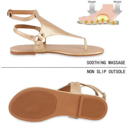 Stevvex women's gold sandals with ankle strap, open toe, cushioned sole, non-slip outsole on Tampa Home & Garden Store