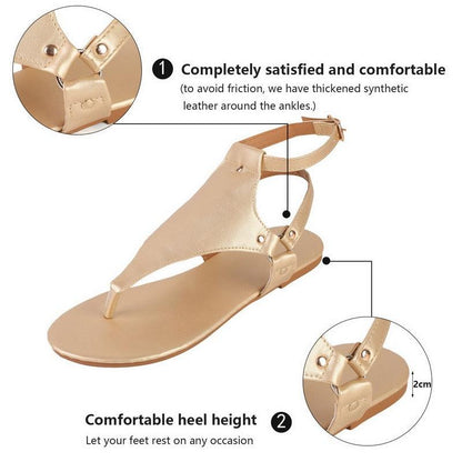 Stevvex tan sandal with open toe, T-strap faux leather upper, adjustable ankle buckle on Tampa Home & Garden Store