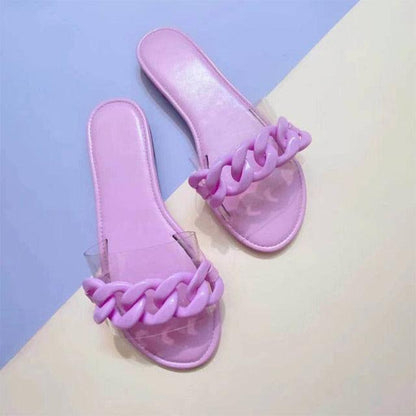 Stevvex pink chain-strap slide sandals with square toe open-toe beach slippers on Tampa Home & Garden Store
