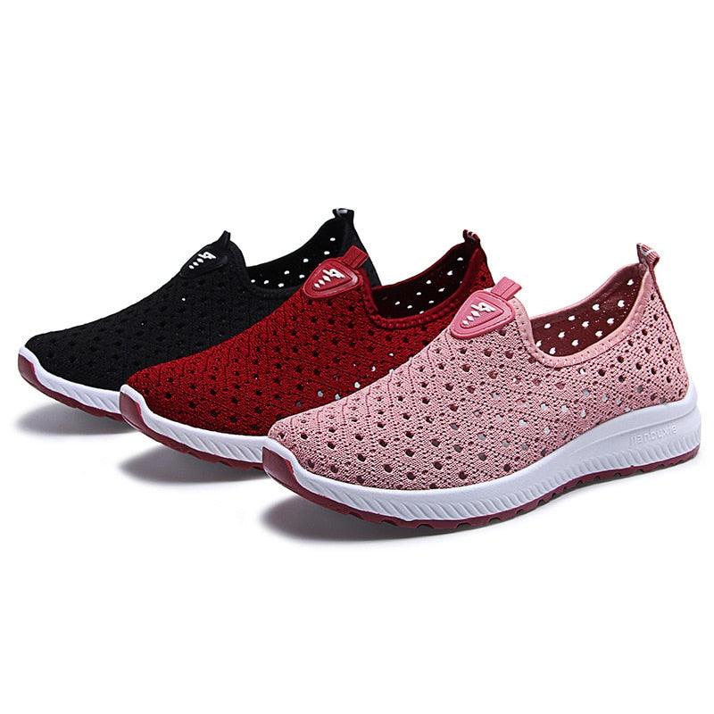 Summer Women's Espadrilles three colorways black red pink breathable mesh slip-on sneakers on Tampa Home & Garden Store