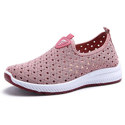 Pink Stevvex breathable mesh espadrille sneakers, slip-on, lightweight walking shoes on Tampa Home & Garden Store